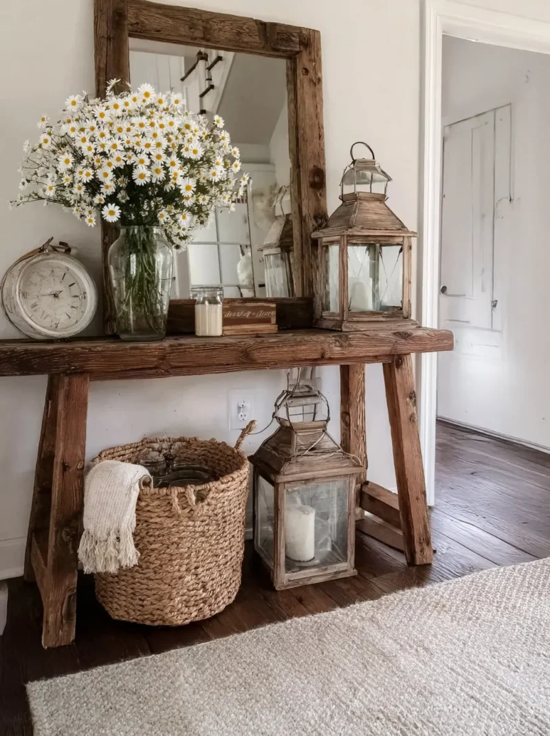 Natural Finish Solid Wood Entry Console Handmade