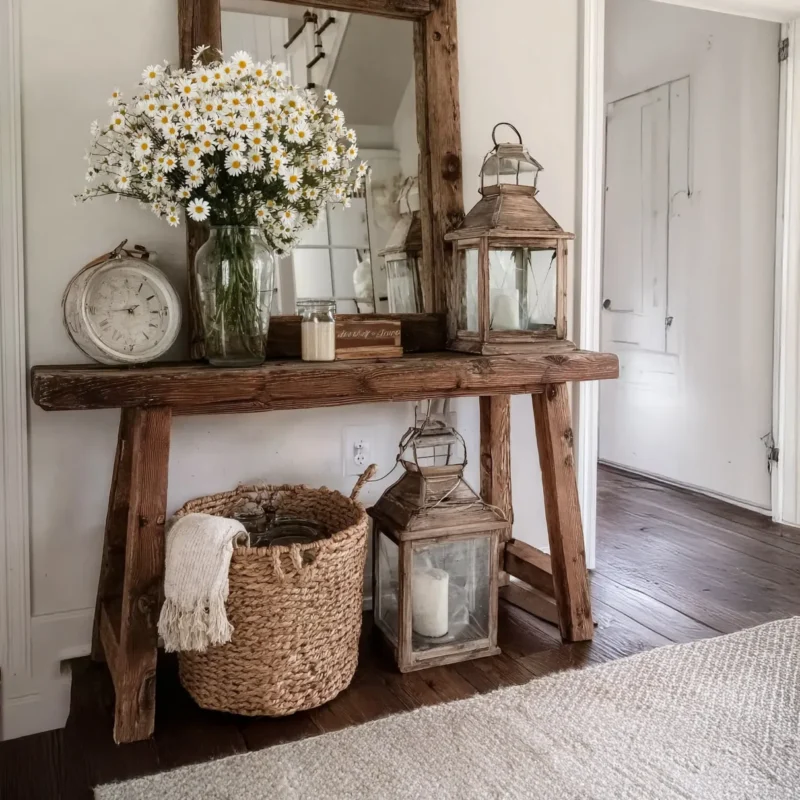 Natural Finish Solid Wood Entry Console Handmade