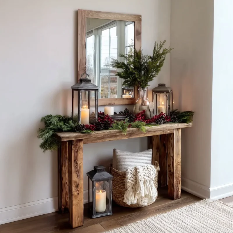 Entry Hall Console Handmade Solid Wood with Natural Finish