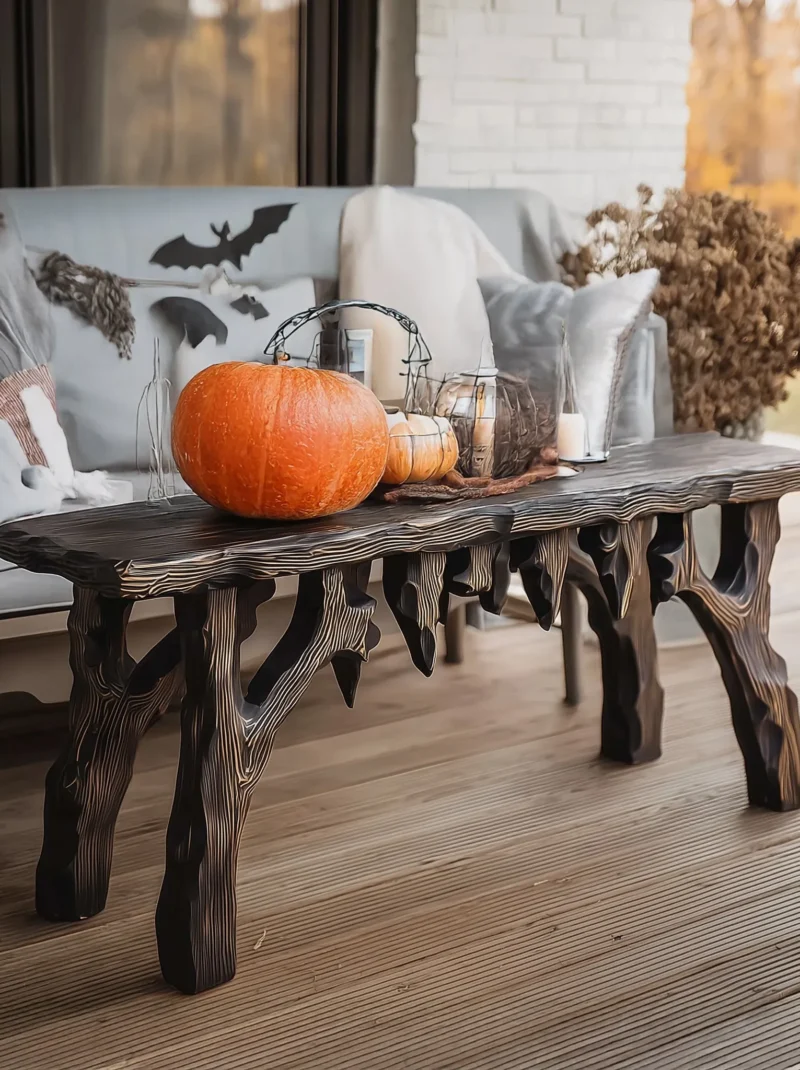 Black Solid Wood Console Table with Sculpted Edge for Entry Decor