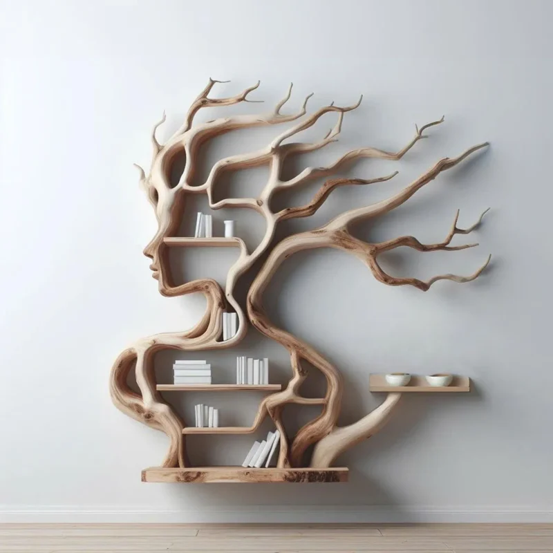 Tree Branch Solid Wood Floating Wall Shelf Display