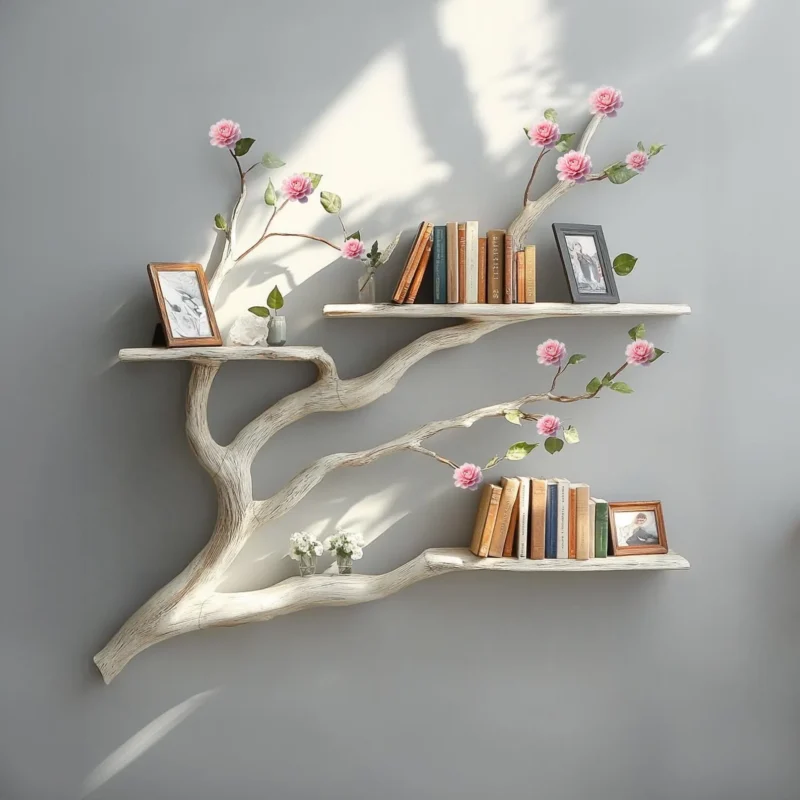 Custom Driftwood Tree Wall Mounted Bookshelf