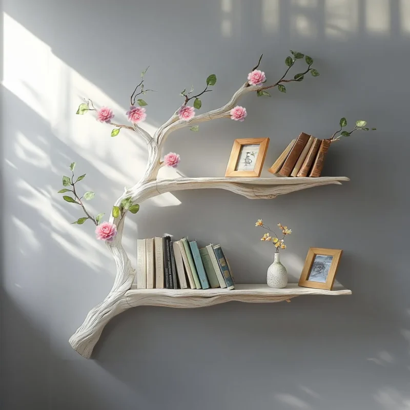 Natural Driftwood Tree Floating Wall Bookshelf
