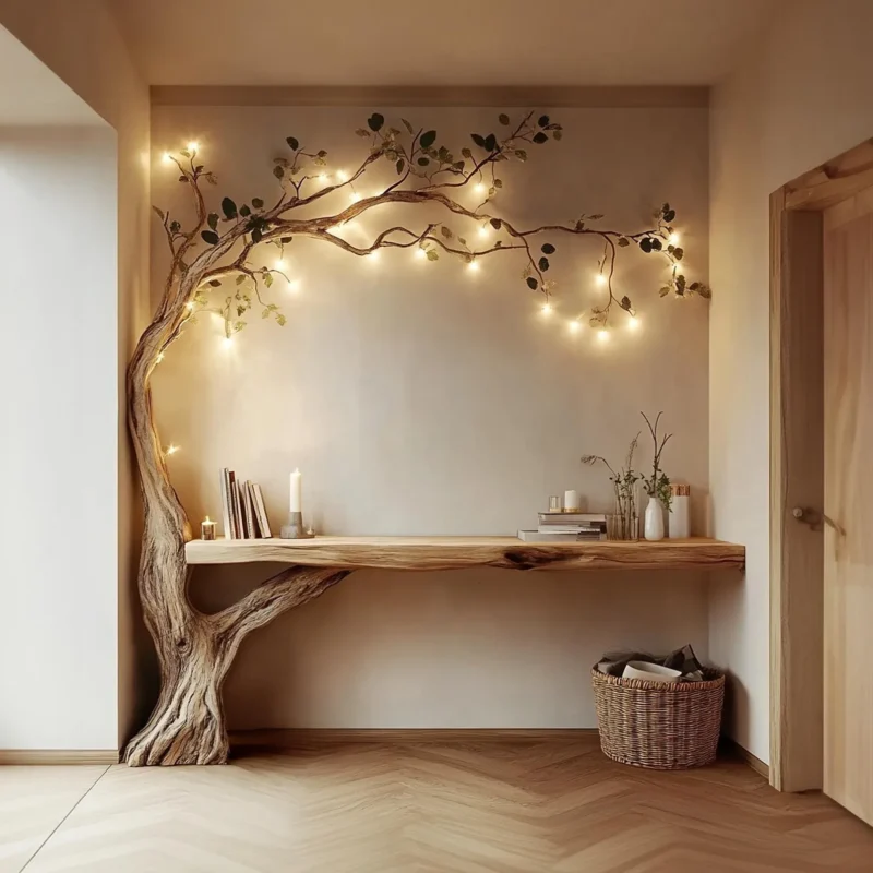 Handmade Tree Shaped Solid Wood Bookshelf Side Table