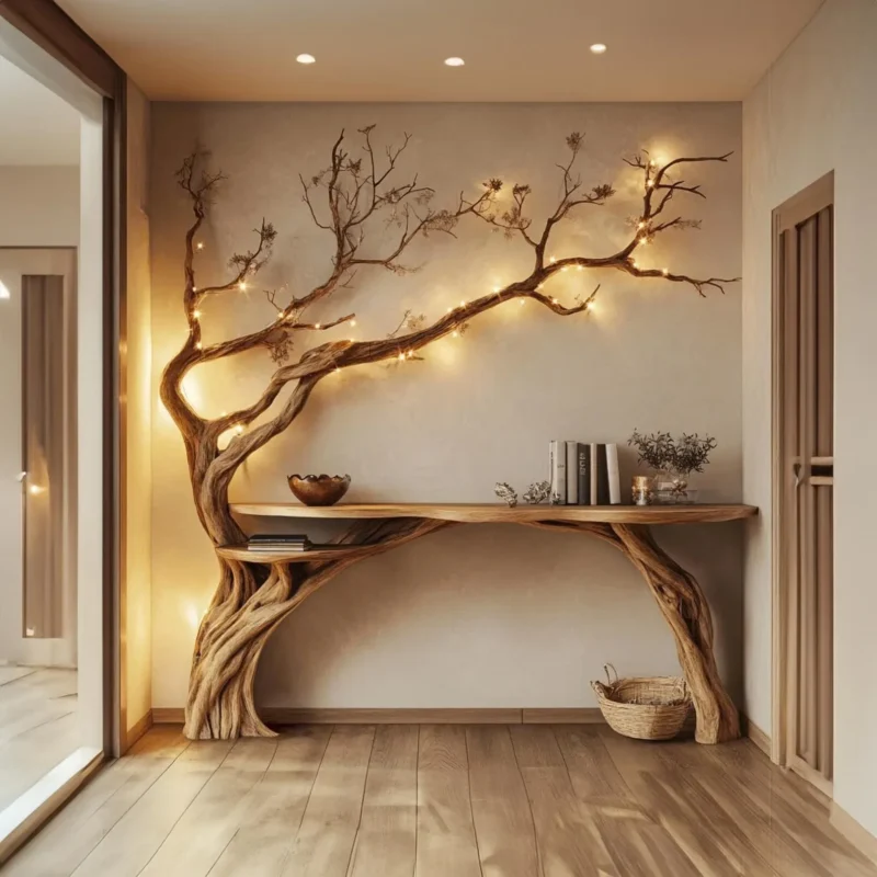 Rustic Reclaimed Wood Entry Console Table For Hallway