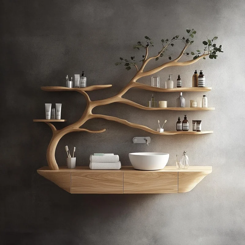 Vintage Style Wooden Branch Bathroom Vanity Cabinet